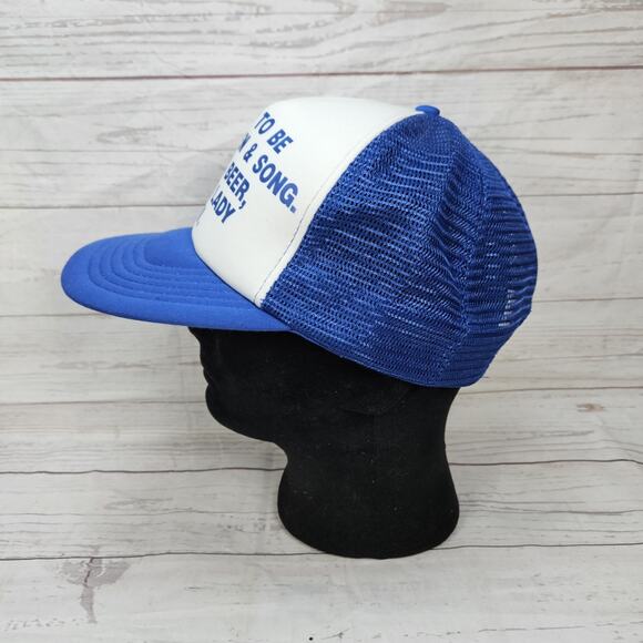 Vintage Funny Trucker Hat Wine Women Song Beer Old Lady T.V. Blue White Snapback - Picture 3 of 7